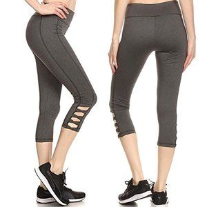 4pcs Pack Capri L. Grey Leggings side-leg cutout details Mid Waist Athletic